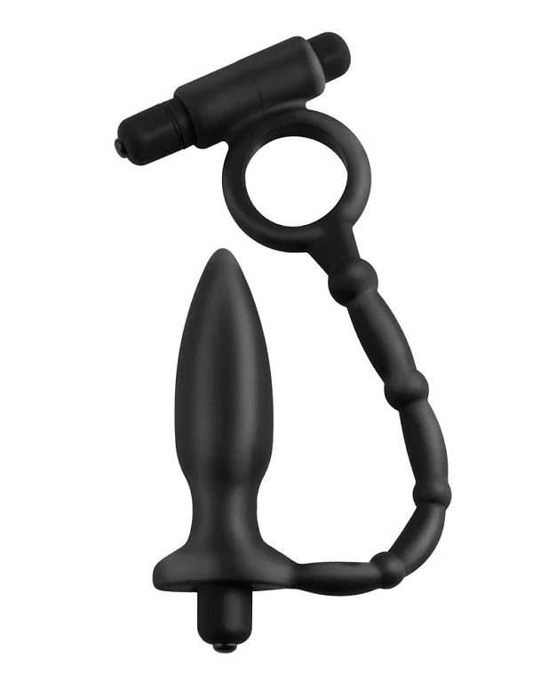 Inel Penis Cu Dop Anal Si Vibratii Ass-kicker, Negru