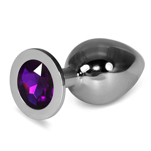 Dop Anal Cu Bijuterie Rosebud Classic Metal Plug L, Argintiu + Mov, 10 Cm