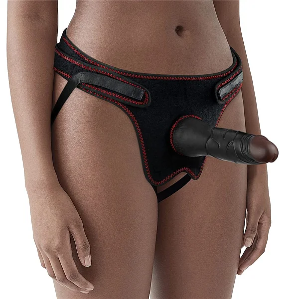 Set Ham Strap-on Si Dildo Easy Strapon, Negru, 19 Cm