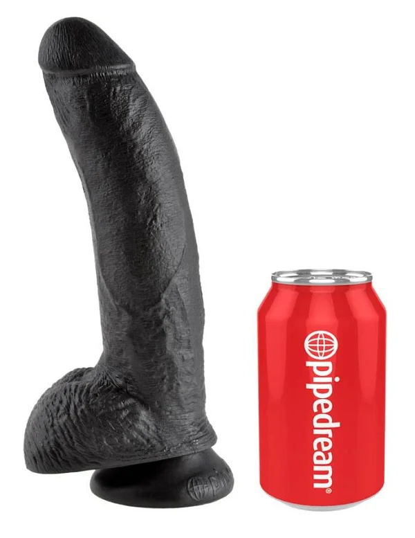 Dildo Clasic Cu Testicule King Cock, Negru, 22.8 Cm