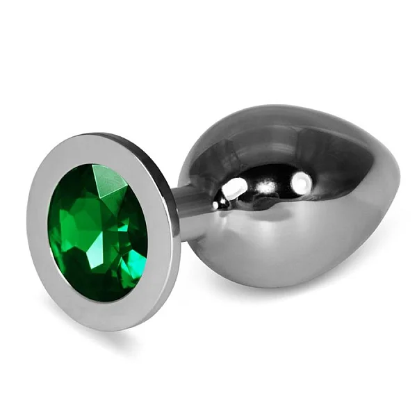 Dop Anal Cu Bijuterie Rosebud Classic Metal Plug L, Argintiu + Verde, 10 Cm