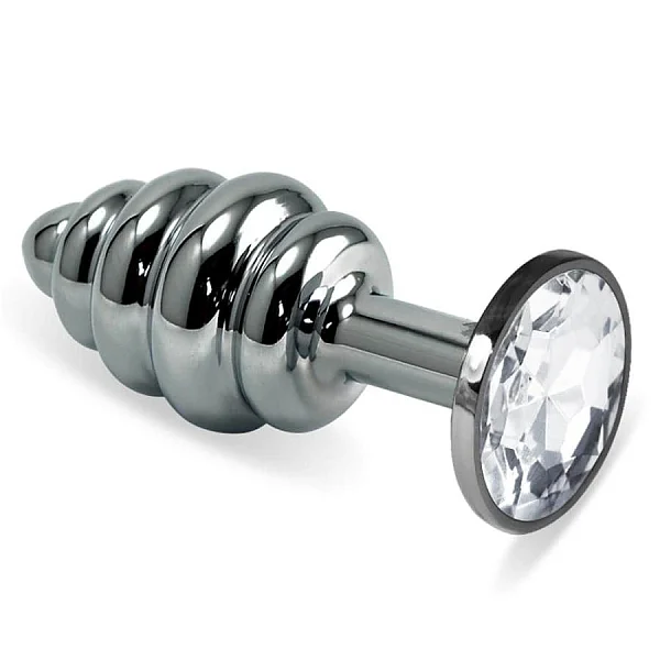 Dop Anal Cu Bijuterie Rosebud Spiral, Metalic Transparent, 6.5 Cm