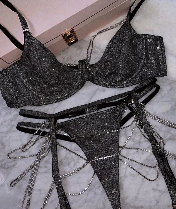 Lenjerie Intima 3 Piese - Patty Black Diamond /s-m
